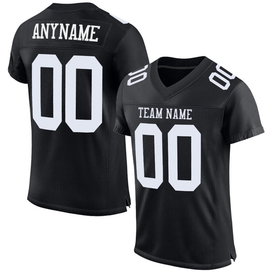 Custom Black White Mesh Authentic Football Jersey - Main View