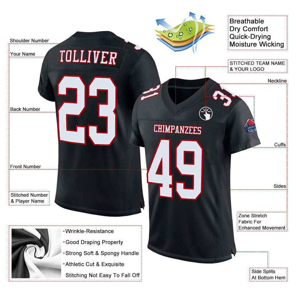 Custom Black White-Red Mesh Authentic Football Jersey view 2