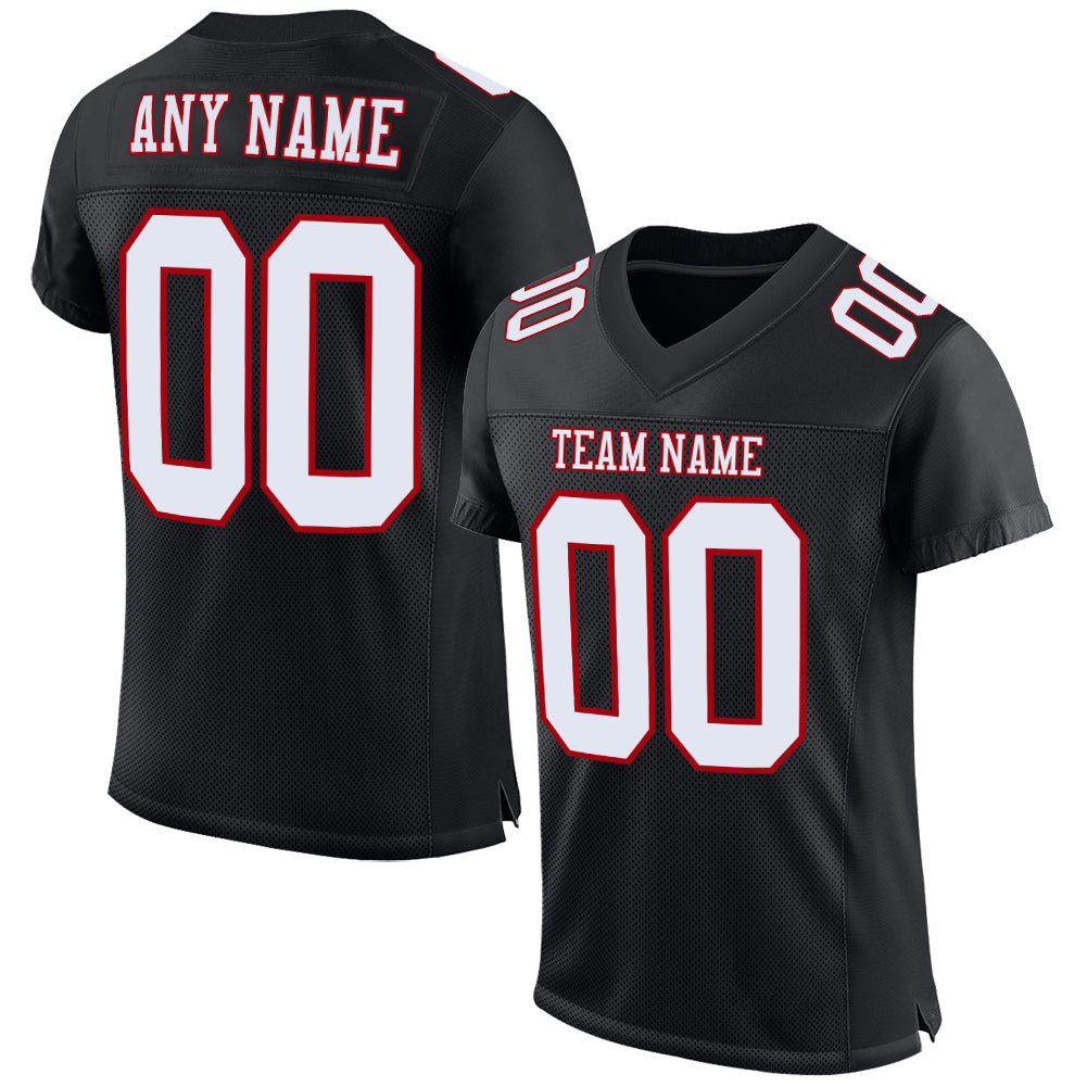 Custom Black White-Red Mesh Authentic Football Jersey - Main View