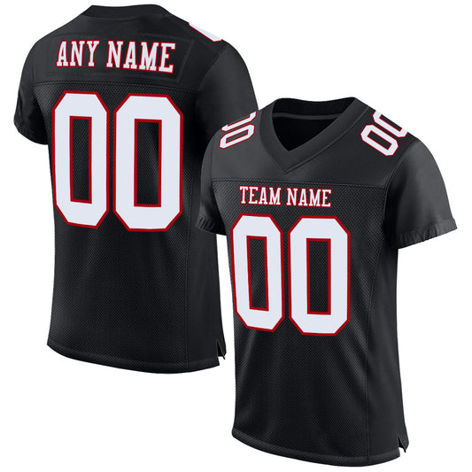 Custom Black White-Red Mesh Authentic Football Jersey - Main View