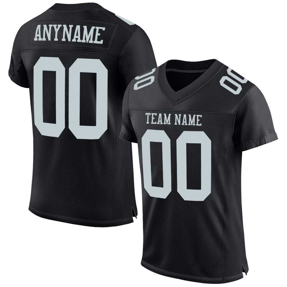 Custom Black Silver Mesh Authentic Football Jersey - Main View