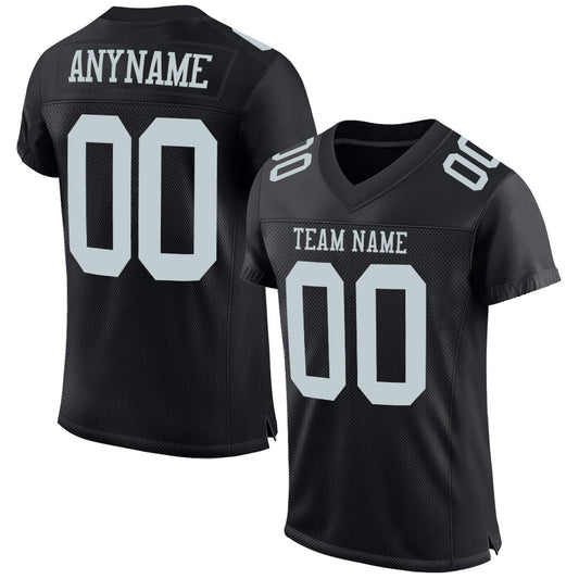Custom Black Silver Mesh Authentic Football Jersey - Main View