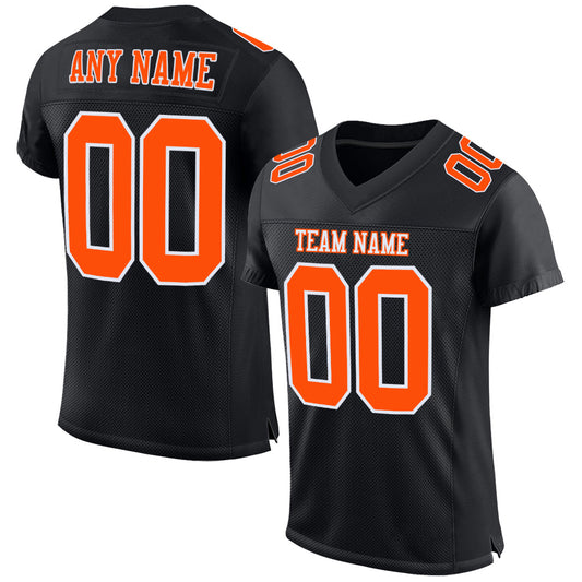 Custom Black Orange-White Mesh Authentic Football Jersey - Main View