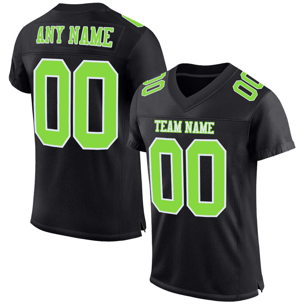 Custom Black Neon Green-White Mesh Authentic Football Jersey - Main View