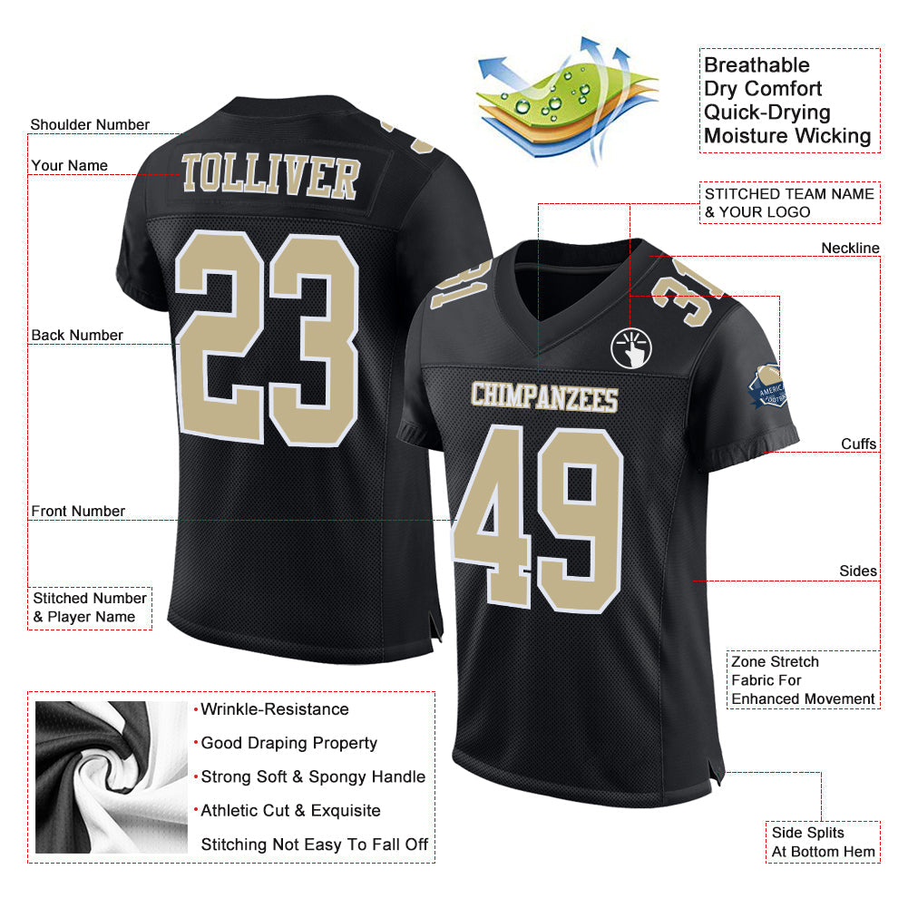 Custom Black Vegas Gold-White Mesh Authentic Football Jersey view 2