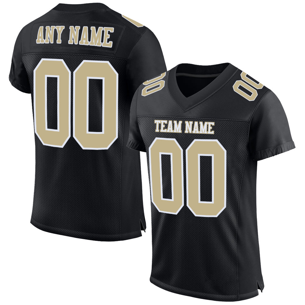 Custom Black Vegas Gold-White Mesh Authentic Football Jersey - Main View