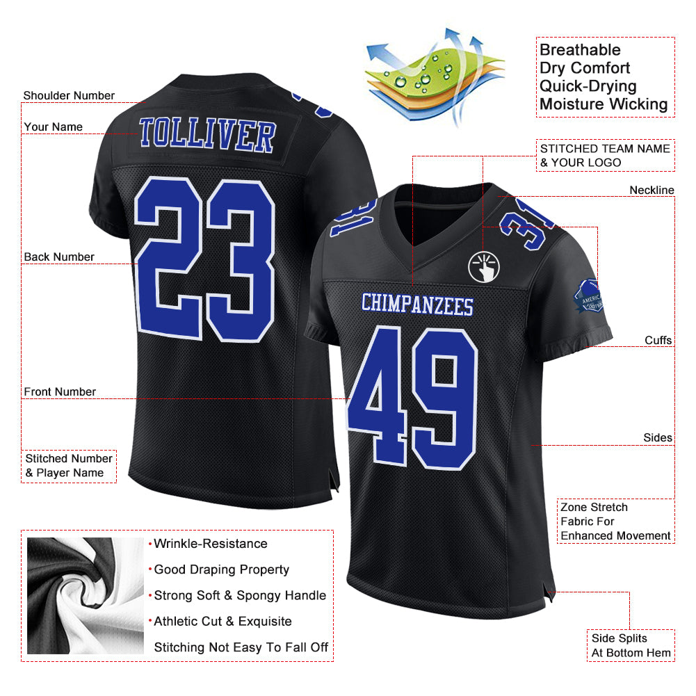 Custom Black Royal-White Mesh Authentic Football Jersey view 2