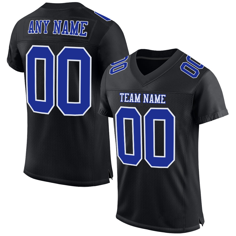 Custom Black Royal-White Mesh Authentic Football Jersey - Main View