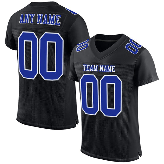 Custom Black Royal-White Mesh Authentic Football Jersey - Main View