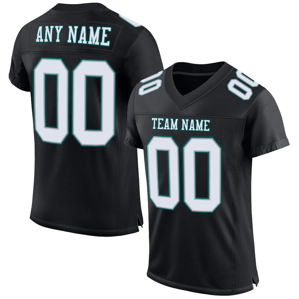 Custom Black White Gray-Midnight Green Mesh Authentic Football Jersey - Main View