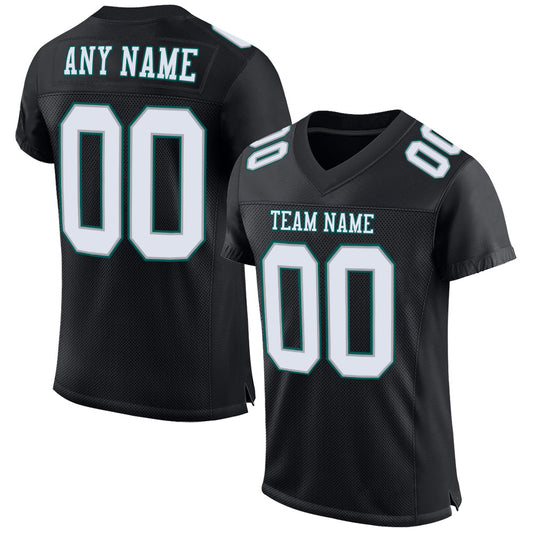 Custom Black White Gray-Midnight Green Mesh Authentic Football Jersey - Main View
