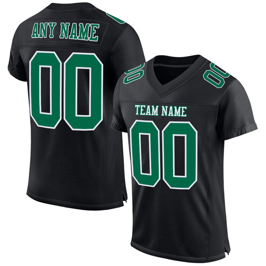 Custom Black Kelly Green-White Mesh Authentic Football Jersey - Main View