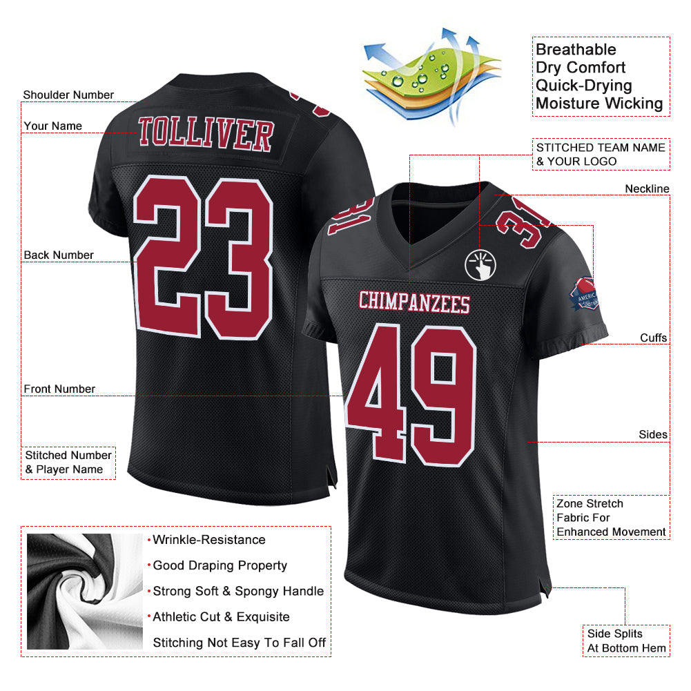 Custom Black Cardinal-White Mesh Authentic Football Jersey view 2