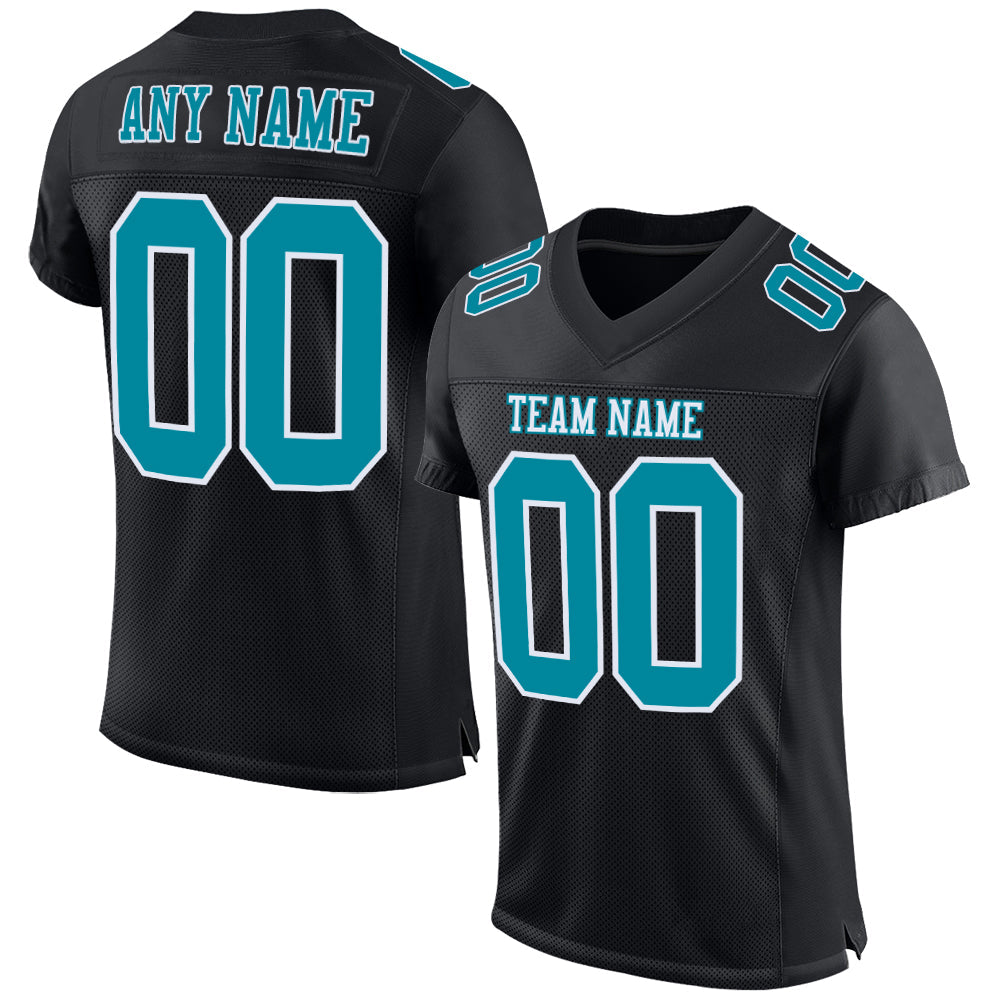 Custom Black Teal-White Mesh Authentic Football Jersey - Main View