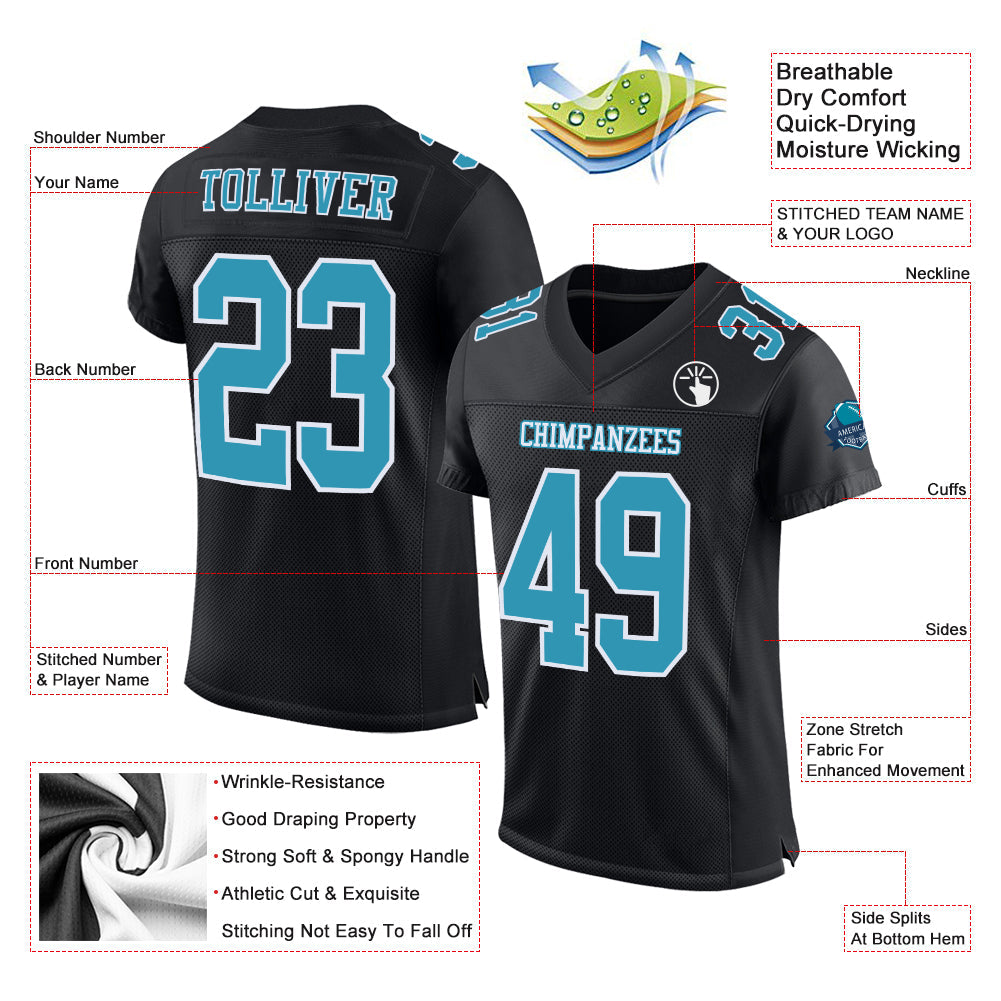 Custom Black Panther Blue-White Mesh Authentic Football Jersey view 2