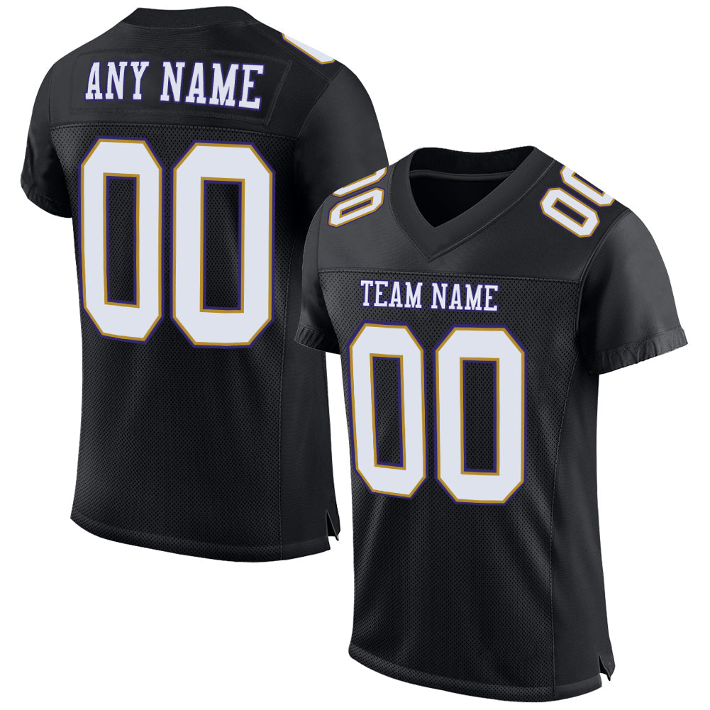 Custom Black White Old Gold-Purple Mesh Authentic Football Jersey - Main View