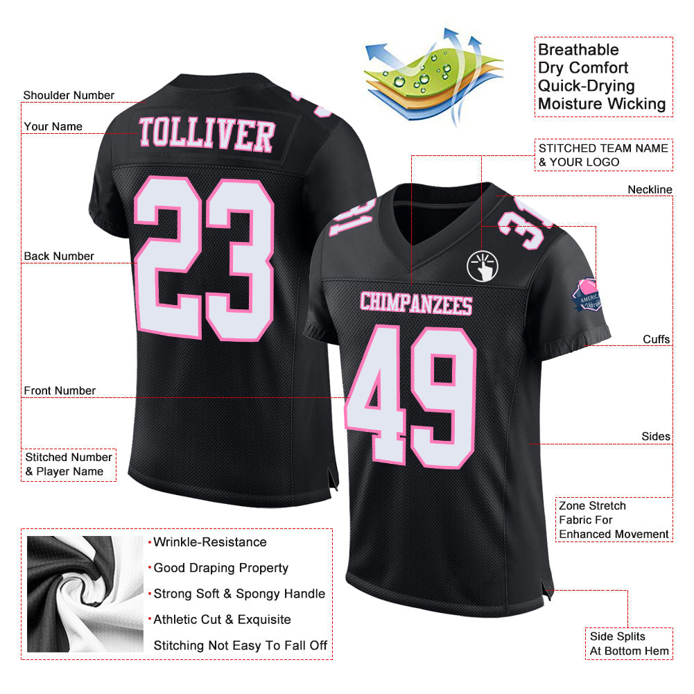 Custom Black White-Pink Mesh Authentic Football Jersey view 2
