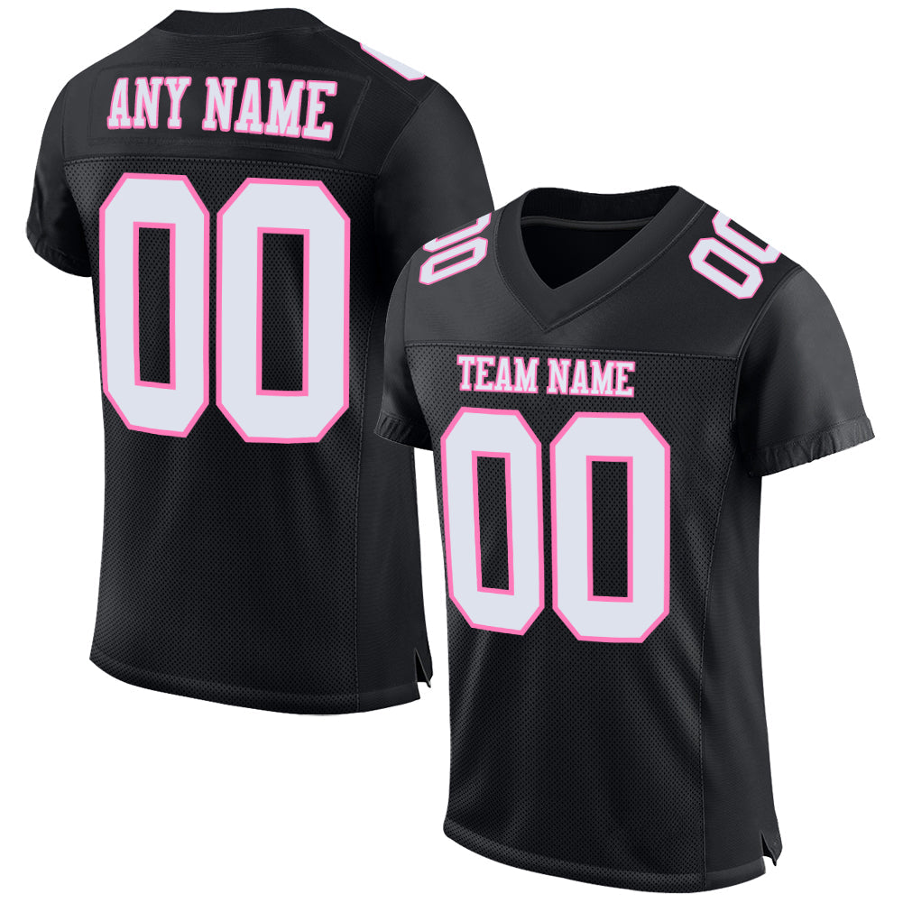 Custom Black White-Pink Mesh Authentic Football Jersey - Main View
