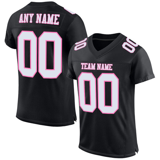 Custom Black White-Pink Mesh Authentic Football Jersey - Main View