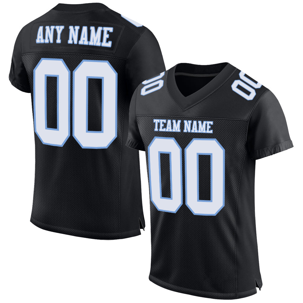Custom Black White-Light Blue Mesh Authentic Football Jersey - Main View