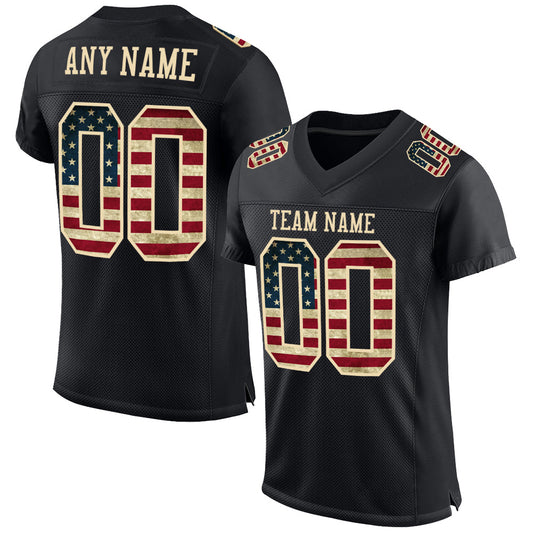Custom Black Vintage USA Flag-Cream Mesh Authentic Football Jersey - Main View