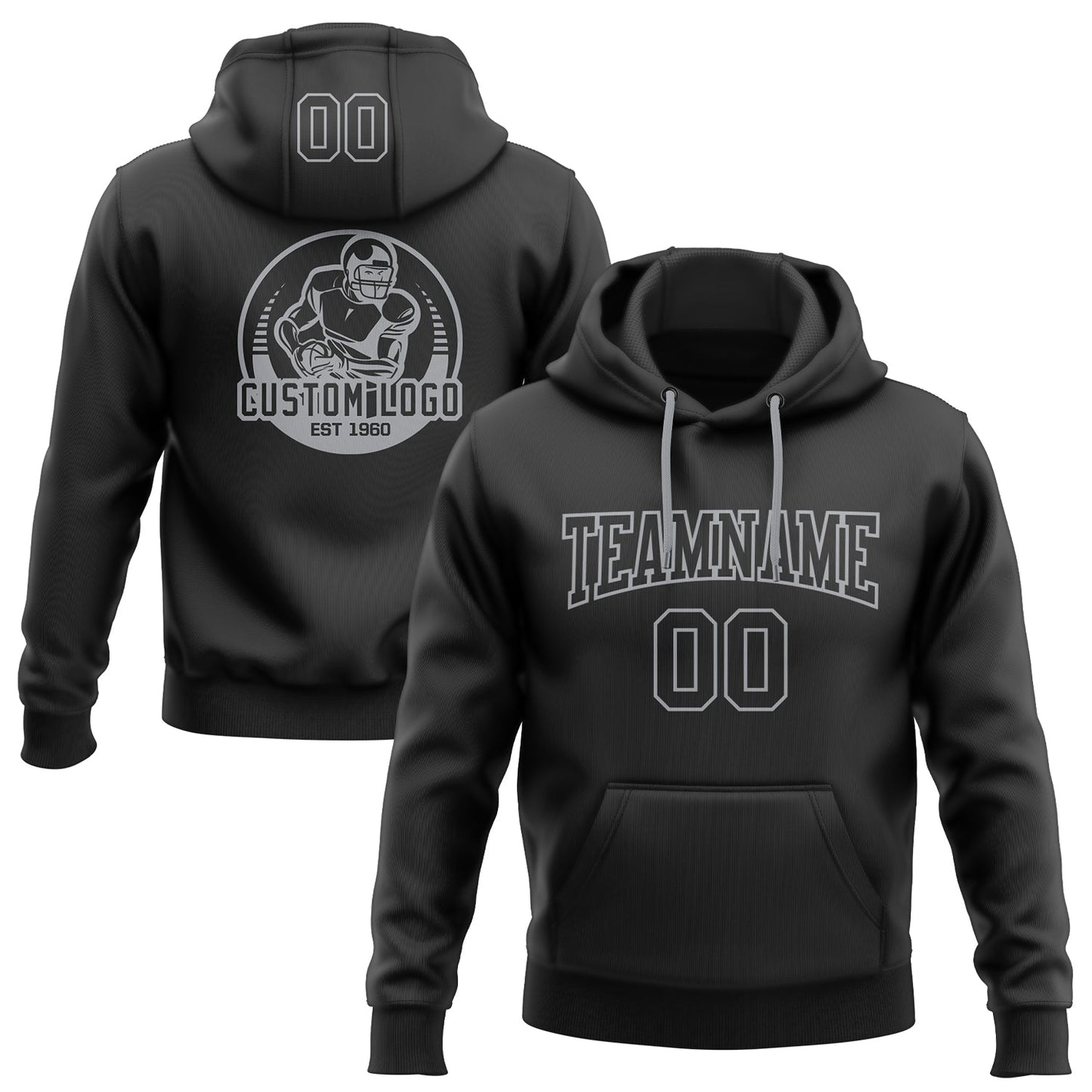 Custom Stitched Black Black-Gray Football Pullover Sweatshirt Hoodie - Main View