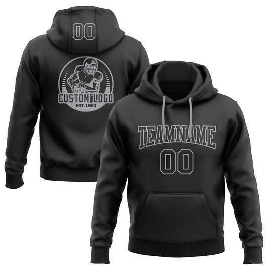 Custom Stitched Black Black-Gray Football Pullover Sweatshirt Hoodie - Main View