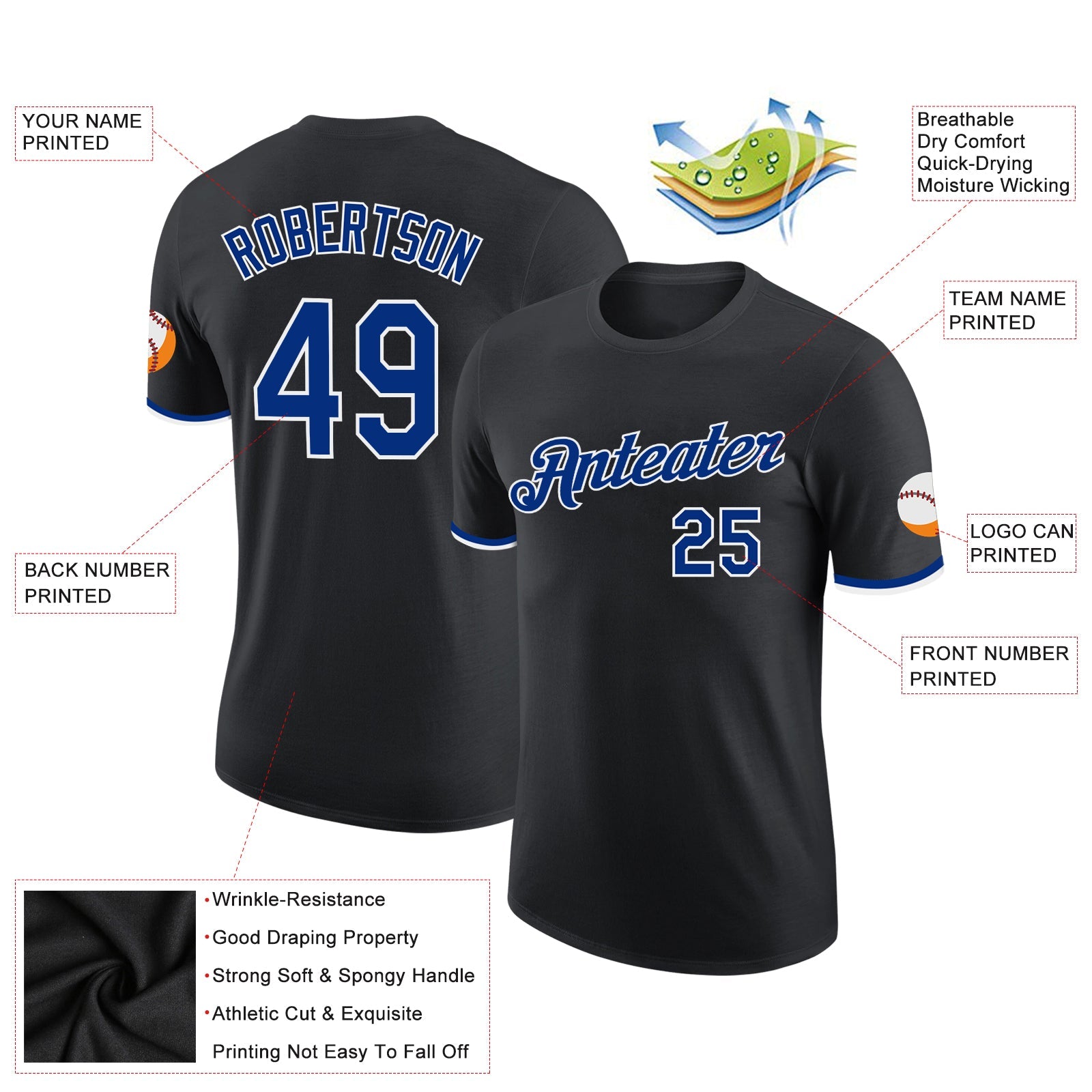 Custom Black Royal-White Performance T-Shirt view 2