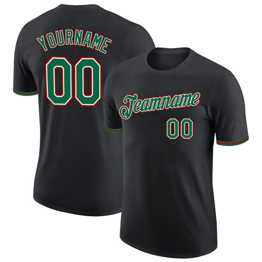 Custom Black Kelly Green-Red Performance T-Shirt - Main View