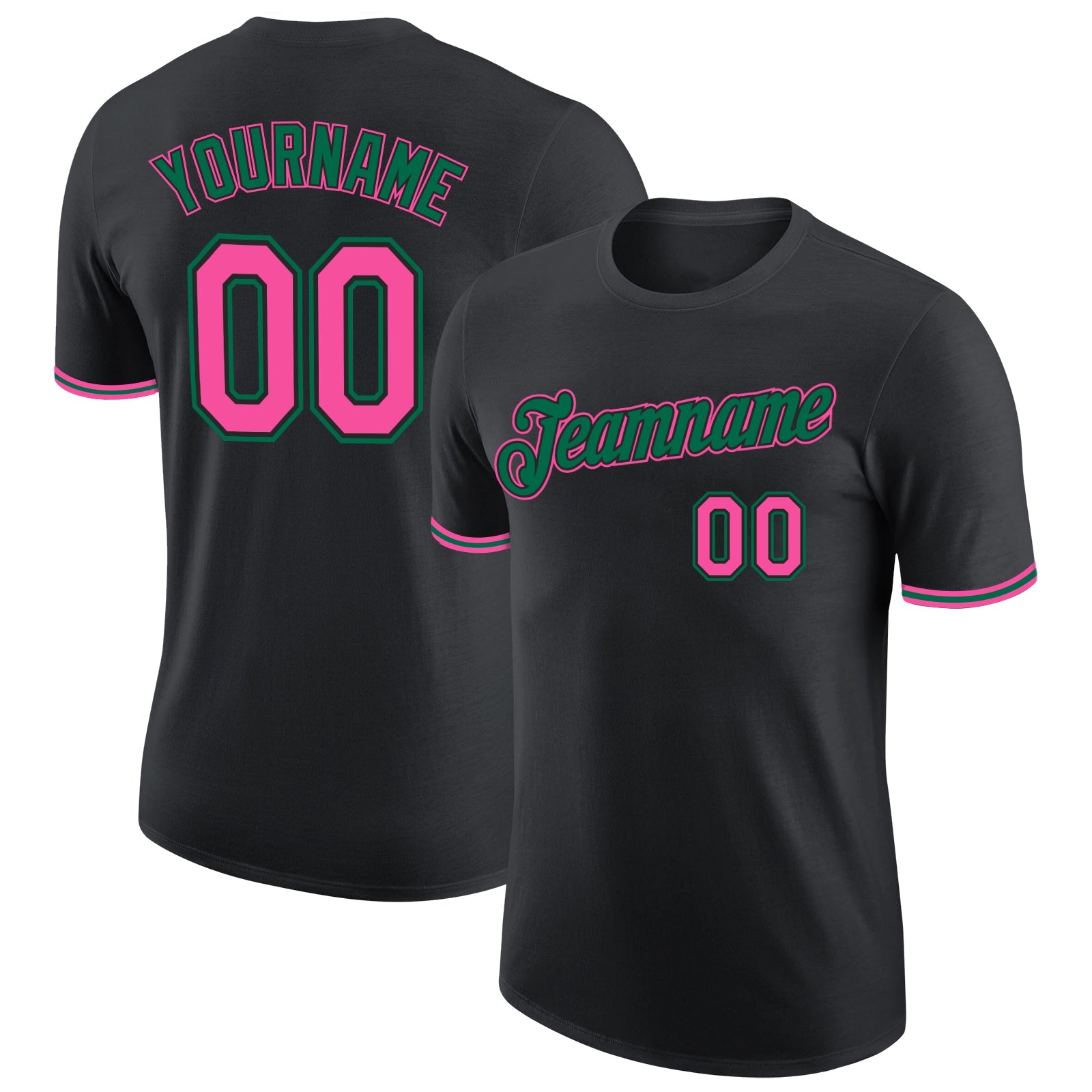 Custom Black Pink-Kelly Green Performance T-Shirt - Main View