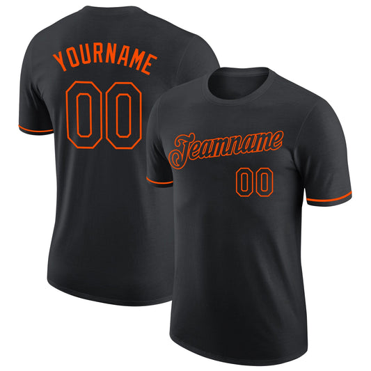 Custom Black Black-Orange Performance T-Shirt - Main View