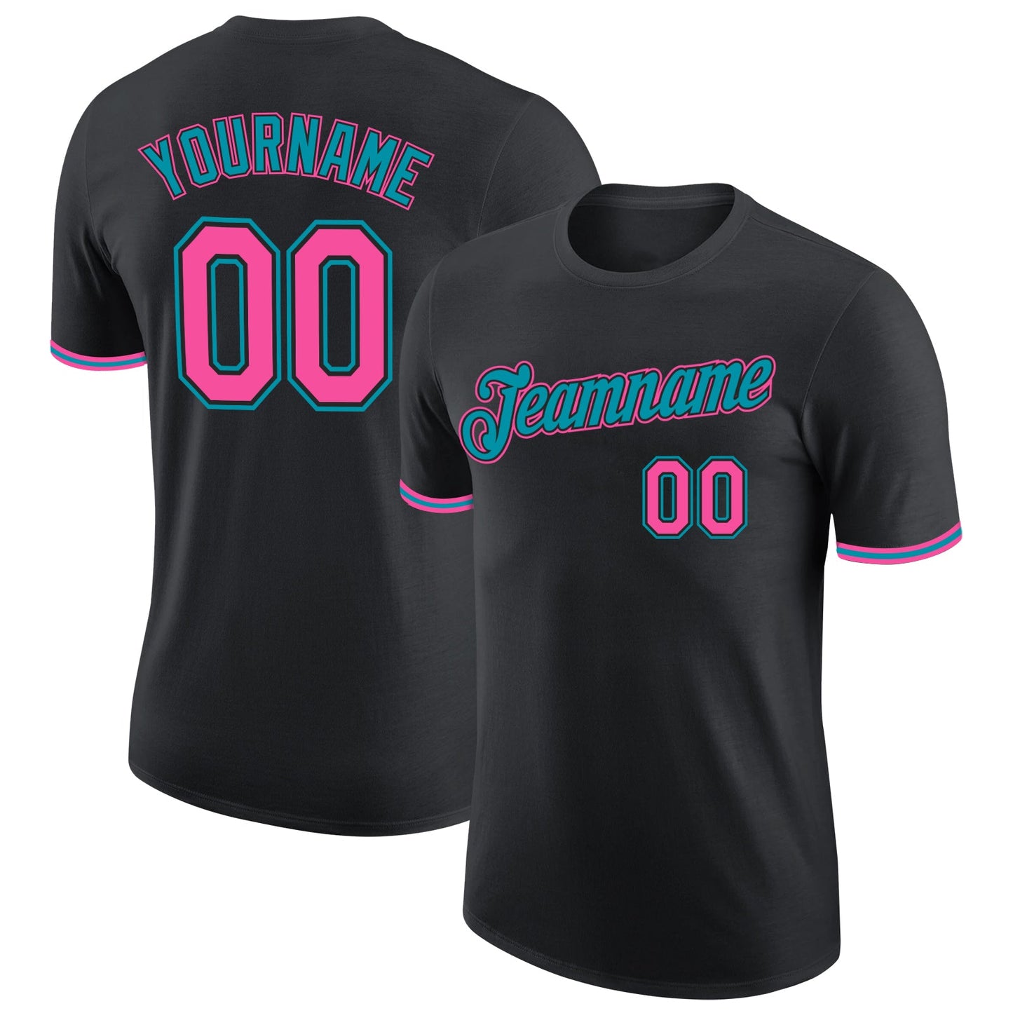 Custom Black Pink-Teal Performance T-Shirt - Main View