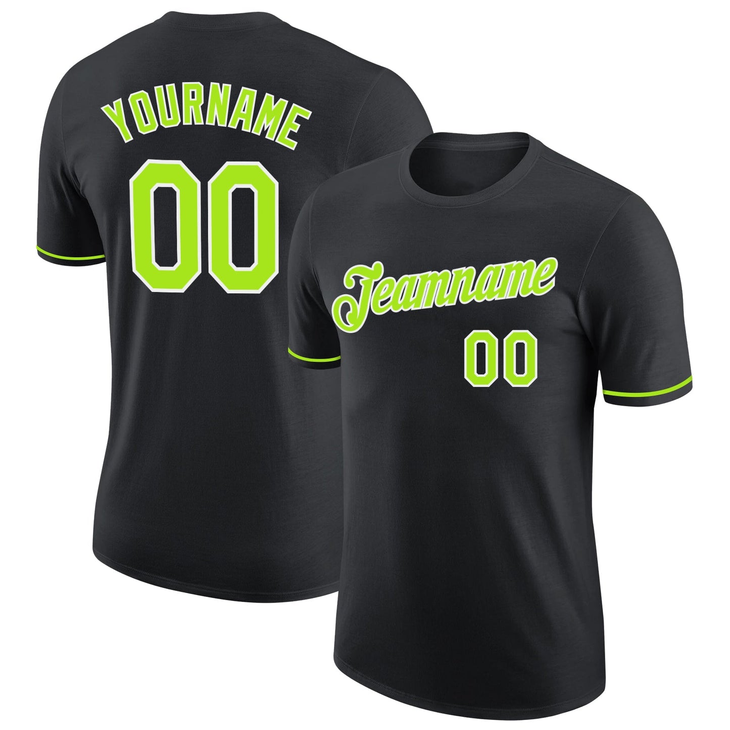 Custom Black Neon Green-White Performance T-Shirt - Main View
