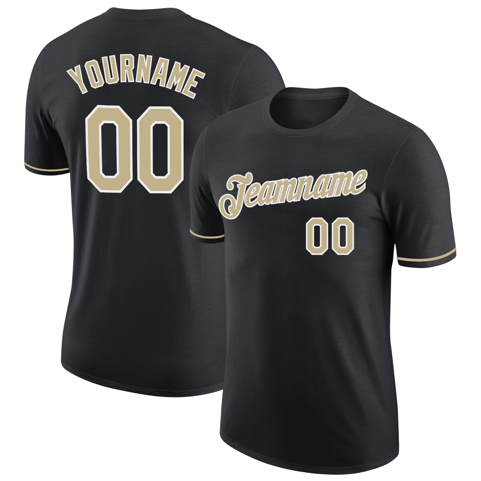 Custom Black Vegas Gold-White Performance T-Shirt - Main View