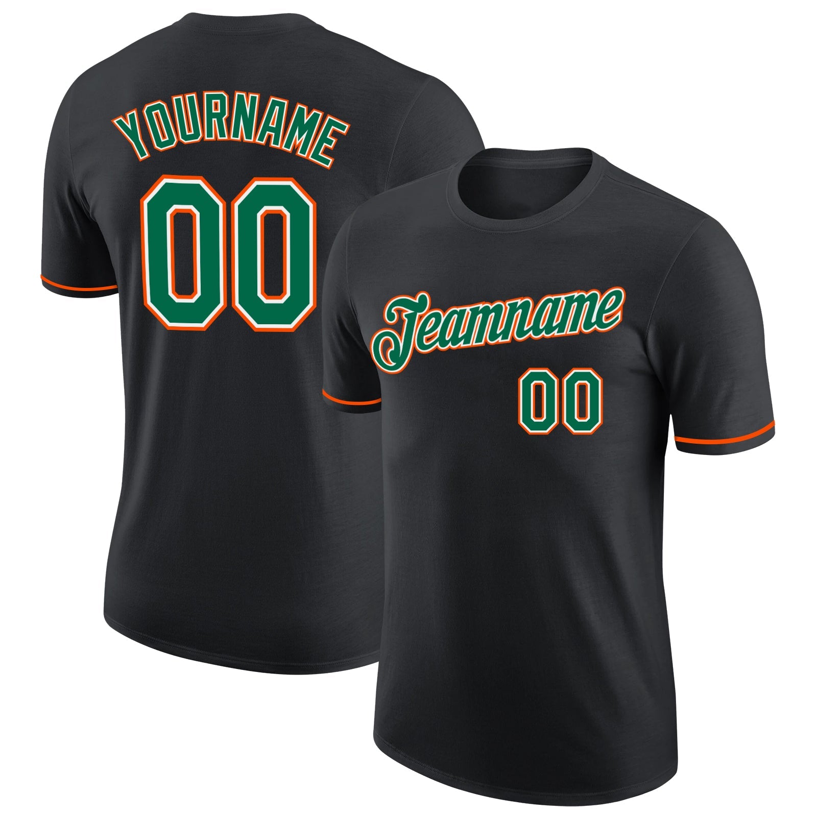 Custom Black Kelly Green-Orange Performance T-Shirt - Main View