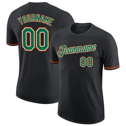 Custom Black Kelly Green-Orange Performance T-Shirt - Main View