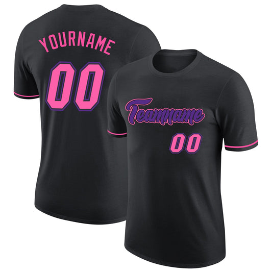 Custom Black Pink-Purple Performance T-Shirt - Main View