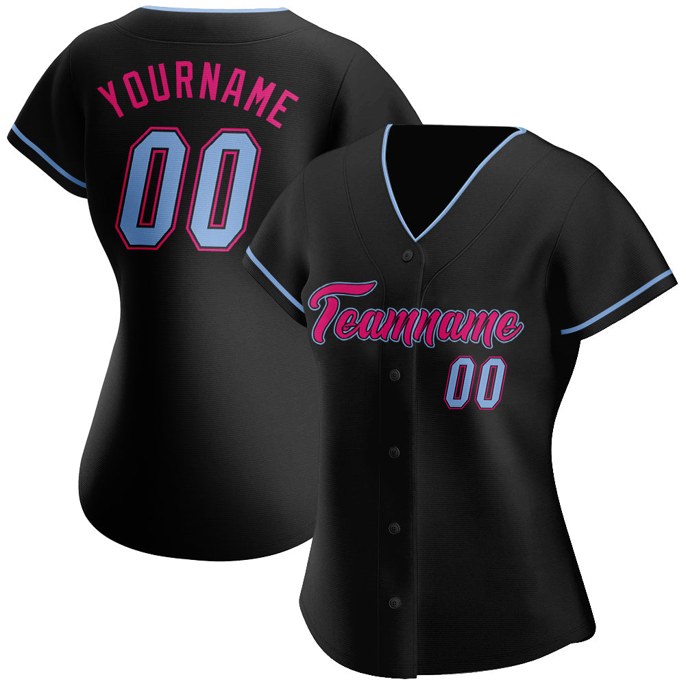 Custom Black Light Blue-Hot Pink Authentic Baseball Jersey view 2