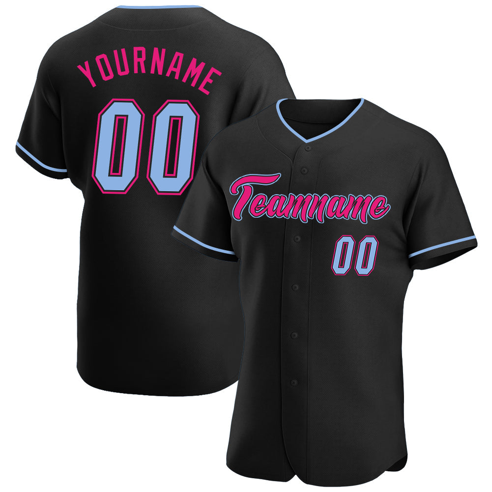 Custom Black Light Blue-Hot Pink Authentic Baseball Jersey - Main View