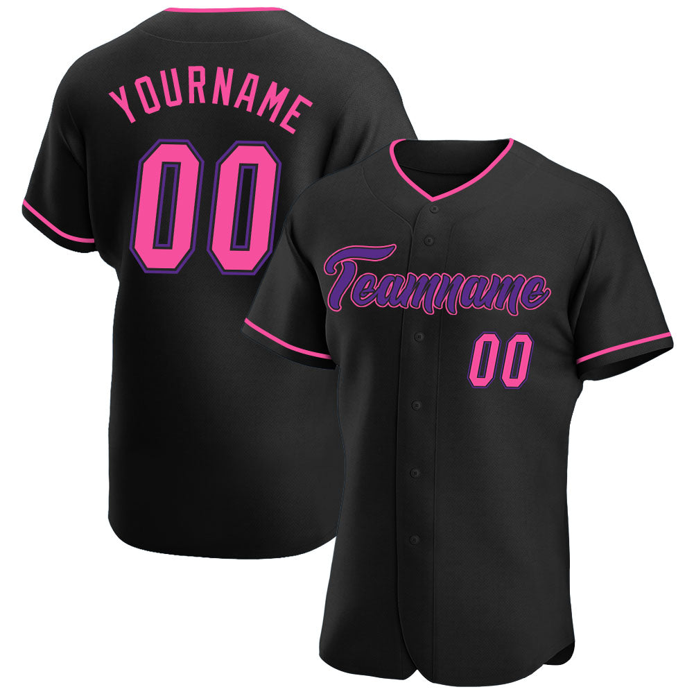 Custom Black Pink-Purple Authentic Baseball Jersey - Main View