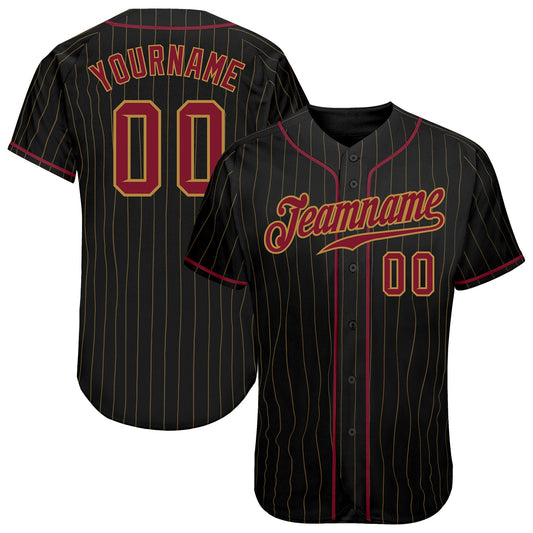 Custom Black Old Gold Pinstripe Crimson-Old Gold Authentic Baseball Jersey - Main View