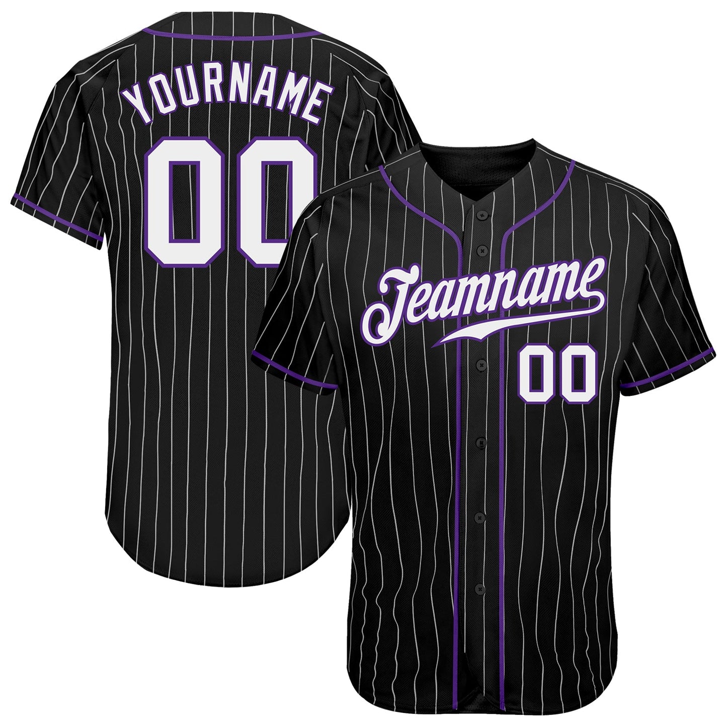 Custom Black White Pinstripe White-Purple Authentic Baseball Jersey - Main View