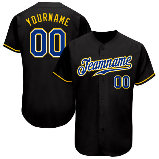 Custom Black Royal-Gold Authentic Baseball Jersey - Main View