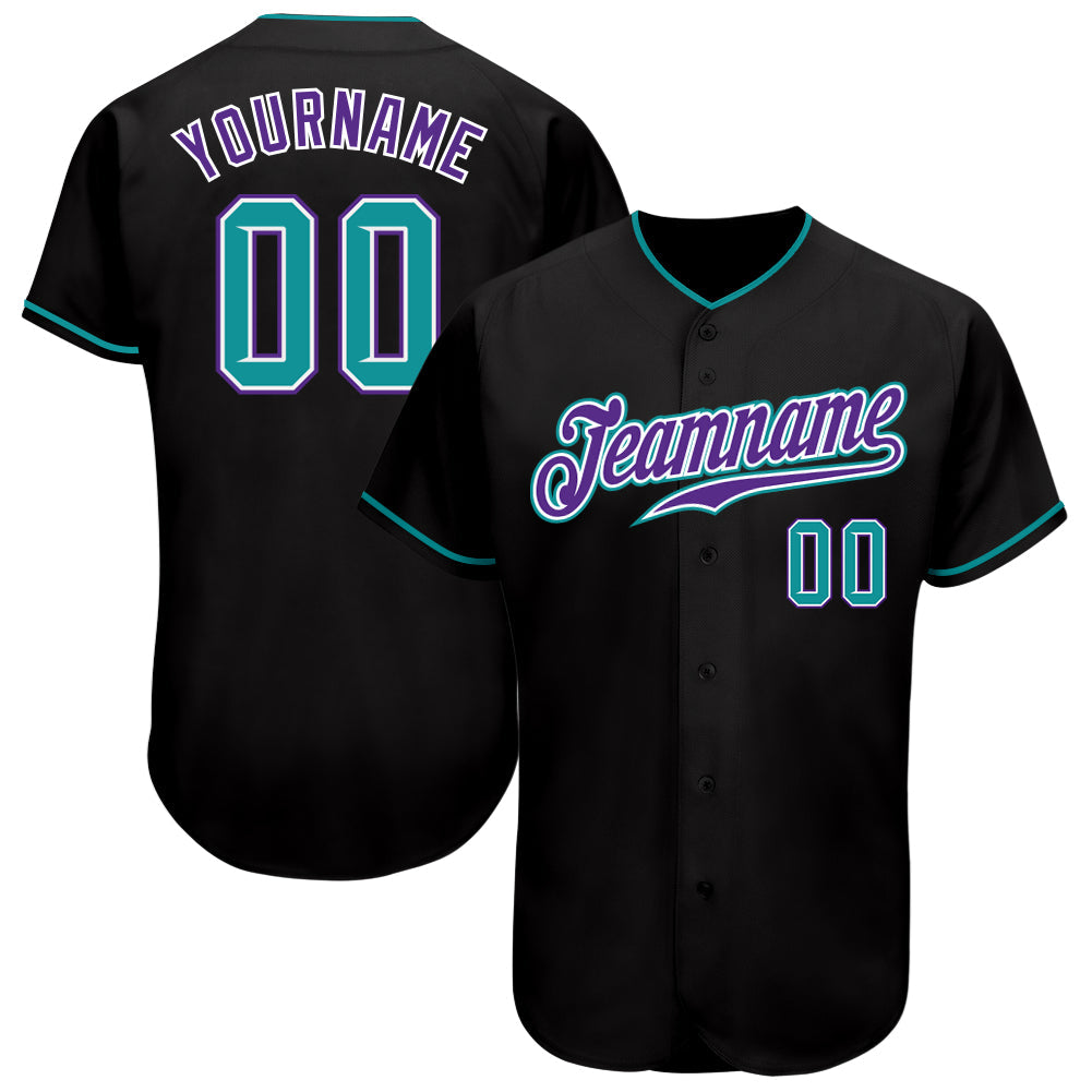 Custom Black Teal-Purple Authentic Baseball Jersey - Main View