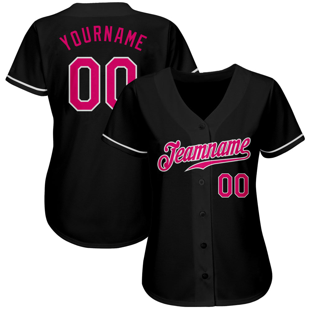 Custom Black Hot Pink-White Authentic Baseball Jersey view 3