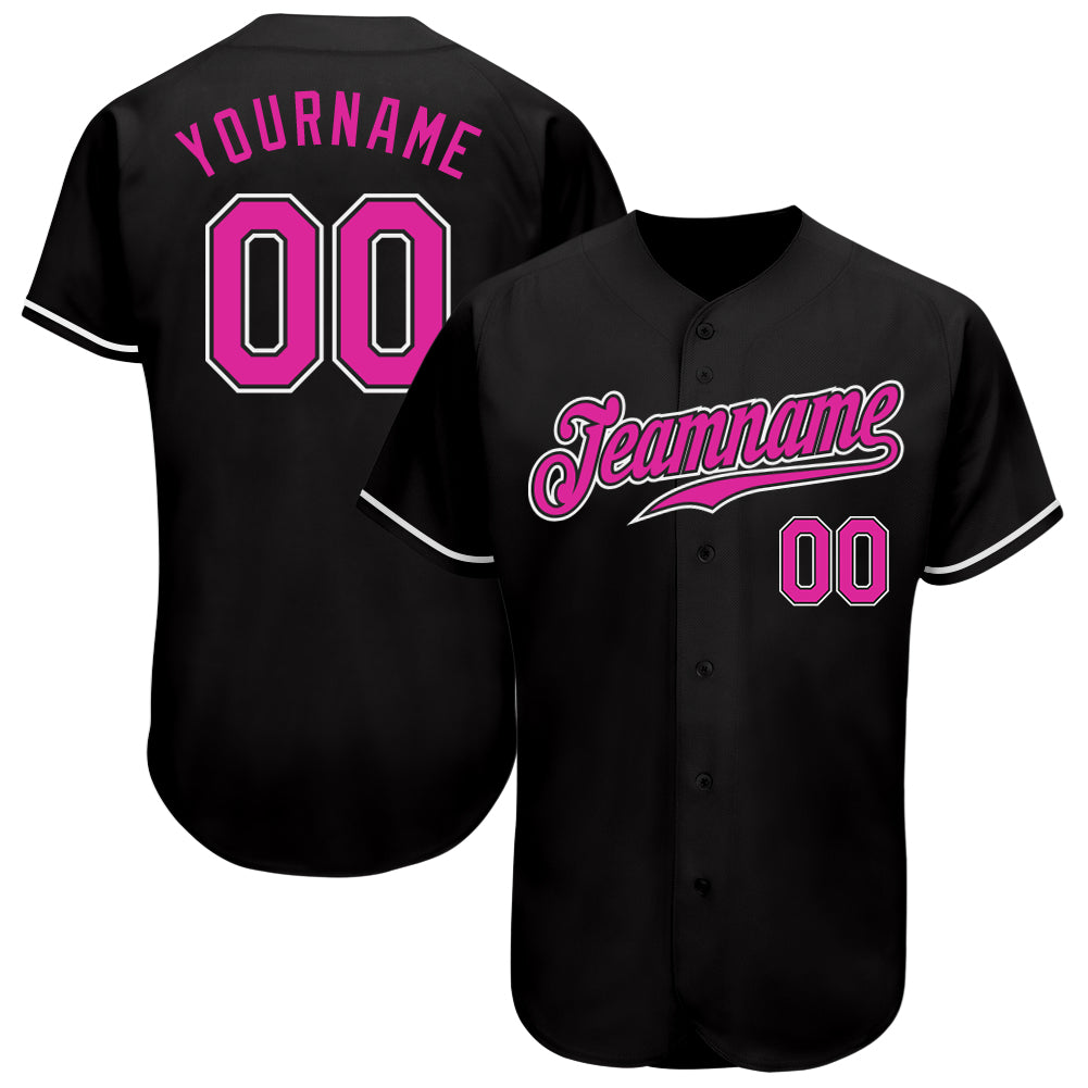 Custom Black Deep Pink-White Authentic Baseball Jersey - Main View