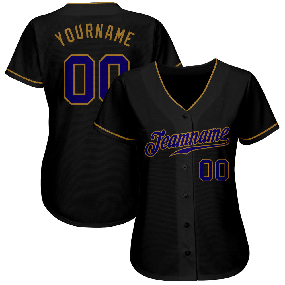 Custom Black Dark Purple-Old Gold Authentic Baseball Jersey view 2
