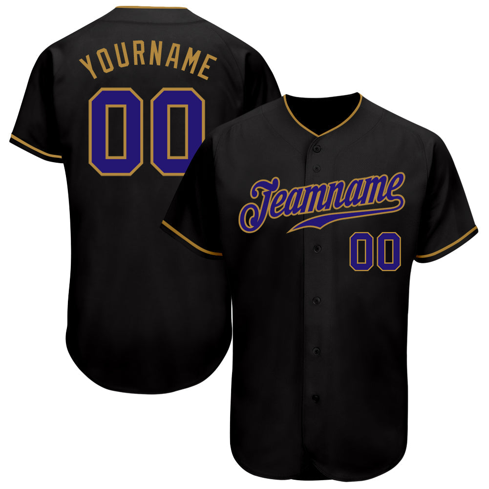 Custom Black Dark Purple-Old Gold Authentic Baseball Jersey - Main View