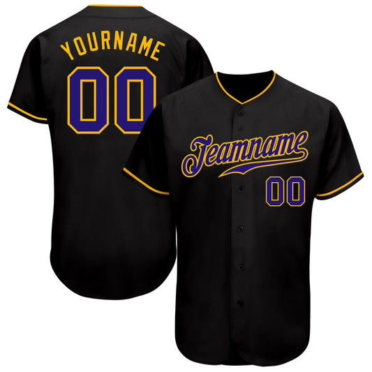 Custom Black Dark Purple-Gold Authentic Baseball Jersey - Main View