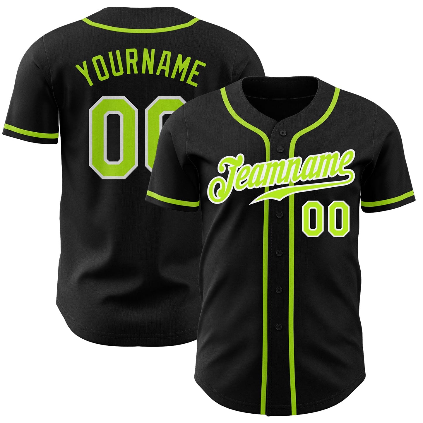 Custom Black Neon Green-White Authentic Baseball Jersey - Main View